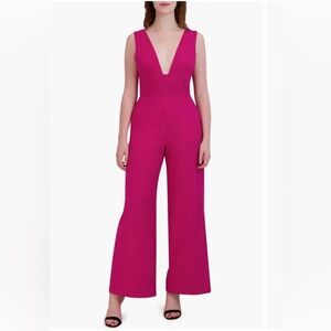 Julia Jordan, Pink plunge neckline jumpsuit, wide-leg silhouette, Size 12